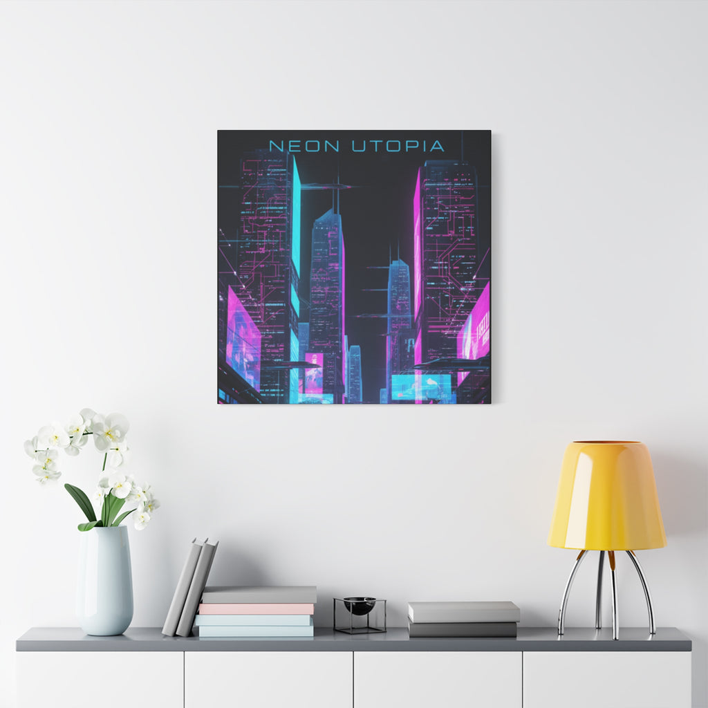 Neon Utopia Cyberpunk Cityscape, Matte Canvas