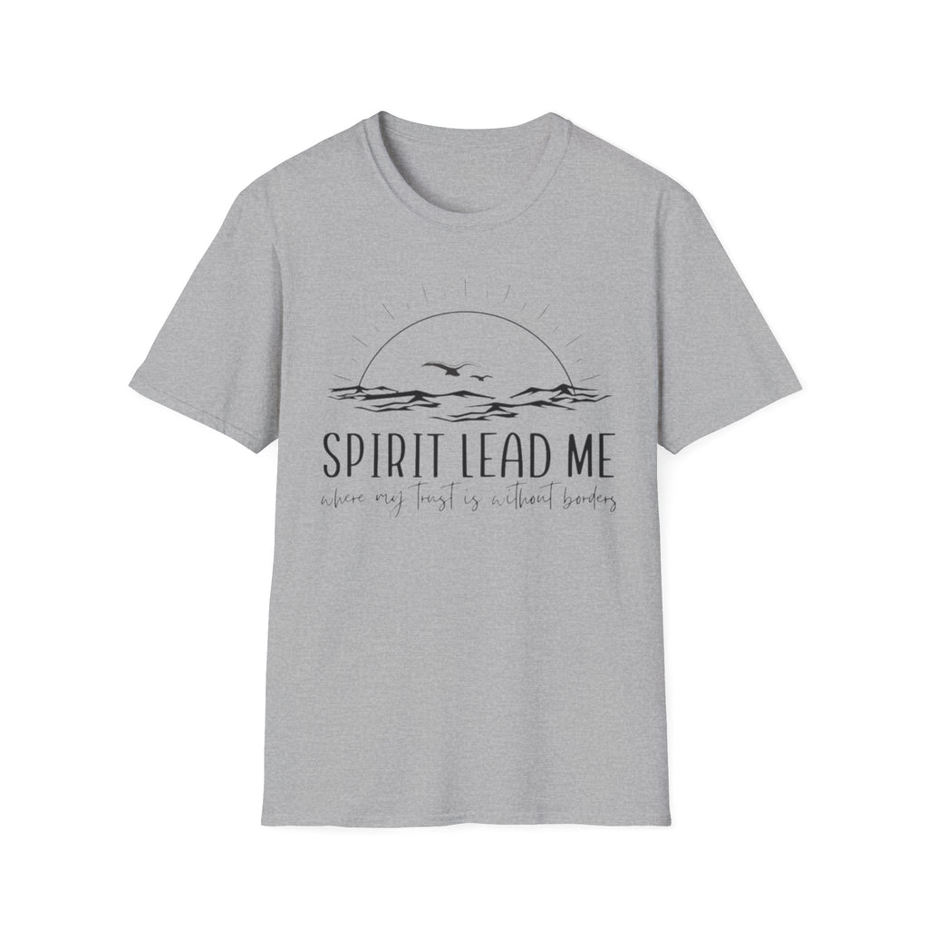 T-Shirt — "Spirit Lead Me" Faith Graphic Tee with Sunset & Birds