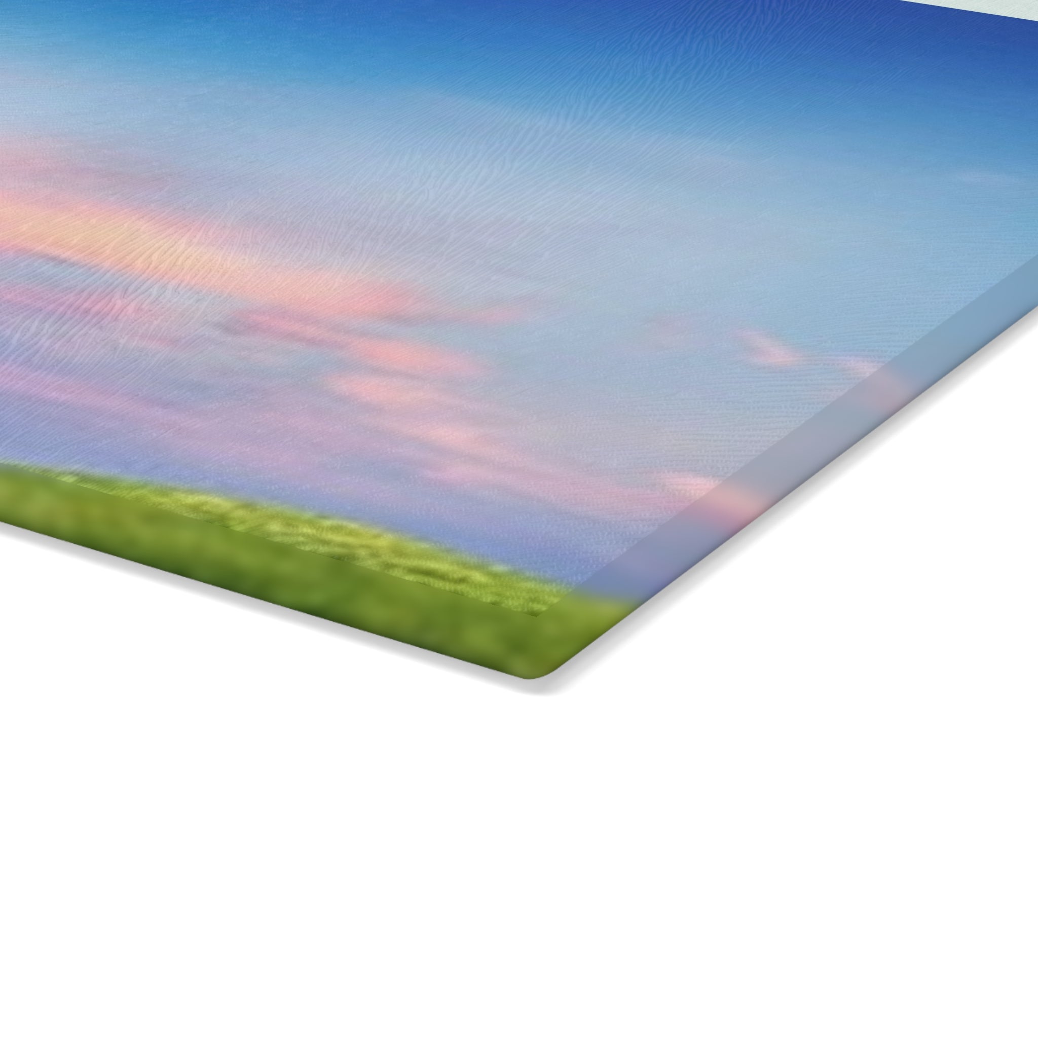 Glass Cutting Board - Pastel Sunrise Landscape with Flying Birds