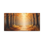 Autumn Forest Path Matte Canvas Wall Art — Golden Sunlit Woodland Scene