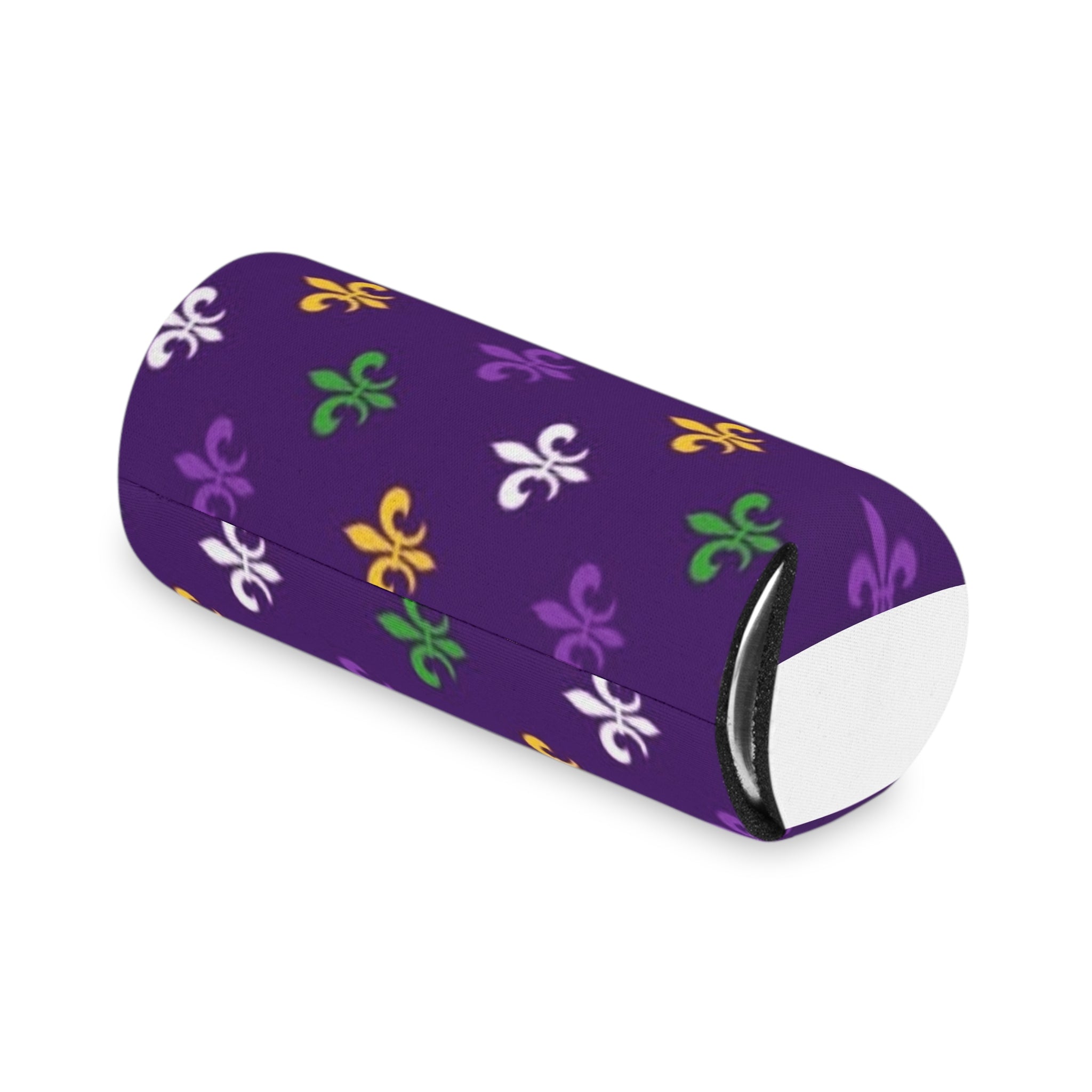 Mardi Gras Fleur-de-Lis Can Cooler – Purple, Green & Gold Party Koozie
