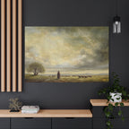 Shepherd in Pastoral Landscape Matte Canvas Print