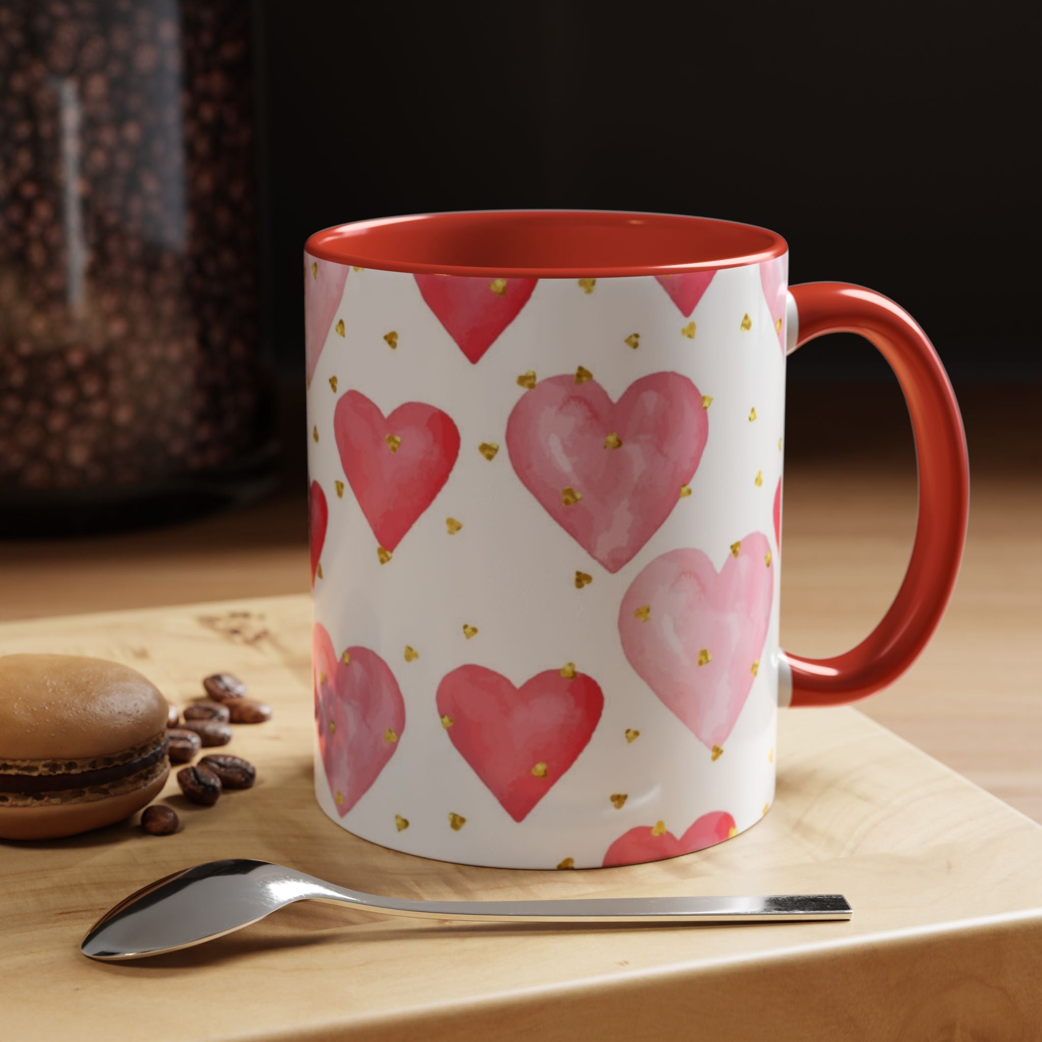 Pink Watercolor Hearts Accent Coffee Mug — Romantic Valentine’s Day Gift