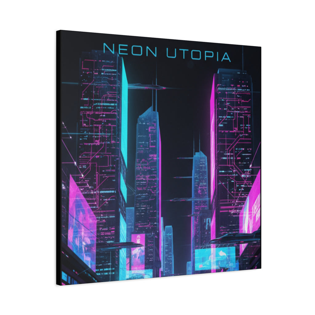 Neon Utopia Cyberpunk Cityscape, Matte Canvas
