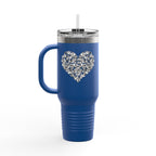 40oz Insulated Travel Mug — Silver Doodle Heart Design