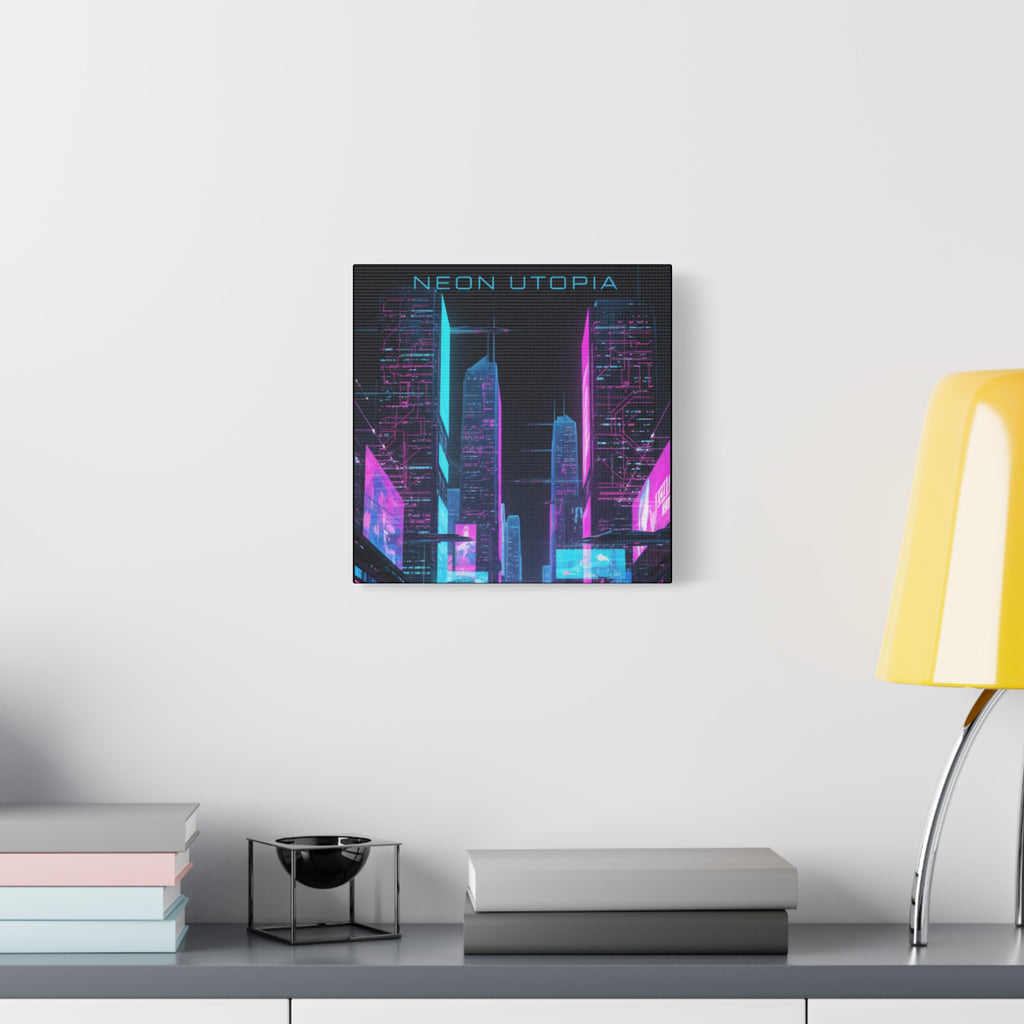 Neon Utopia Cyberpunk Cityscape, Matte Canvas