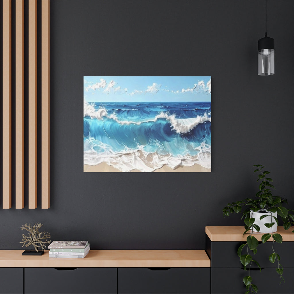 Ocean Waves Matte Canvas Wall Art — Blue Seascape Stretched Canvas