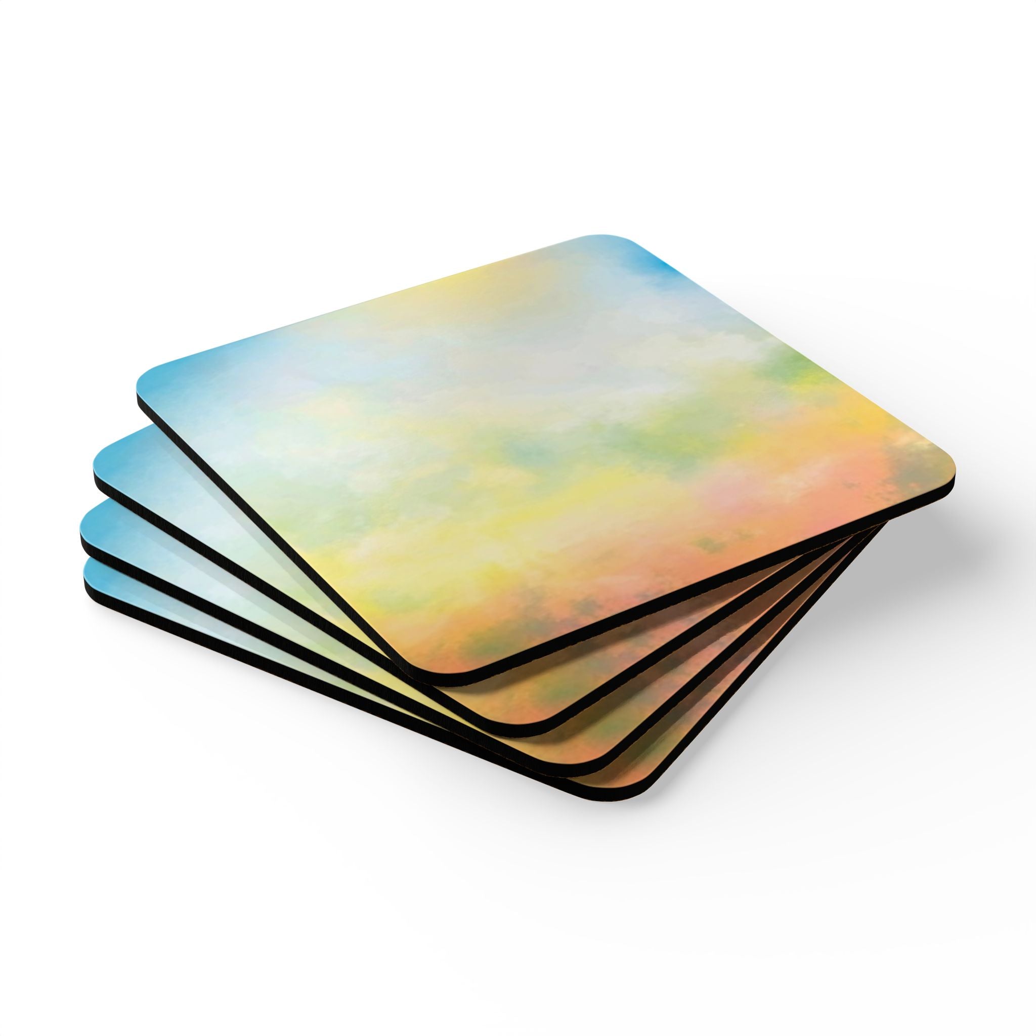 Abstract Pastel Watercolor Cork Coaster Set — Square Drink Coasters