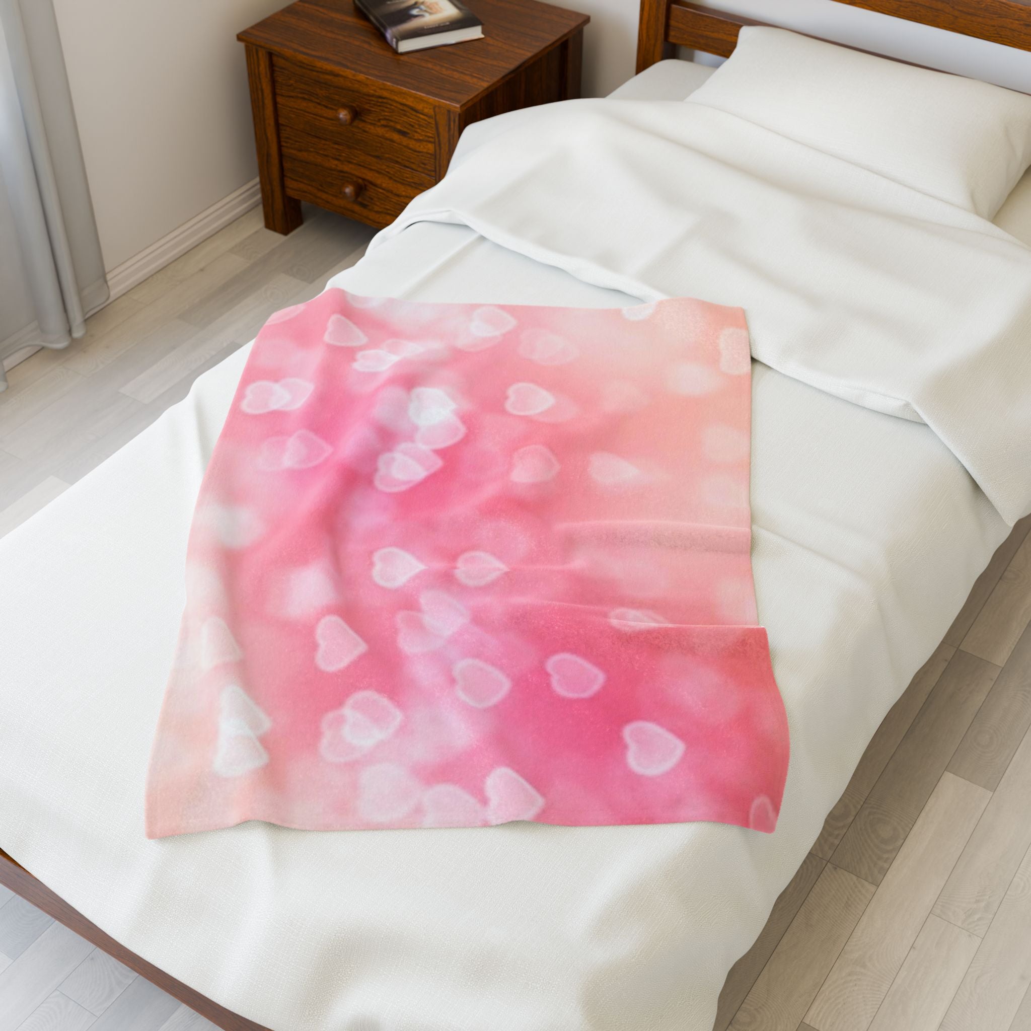 Pink Heart Bokeh Velveteen Plush Blanket — Soft Romantic Throw for Valentine’s Day & Cozy Nights
