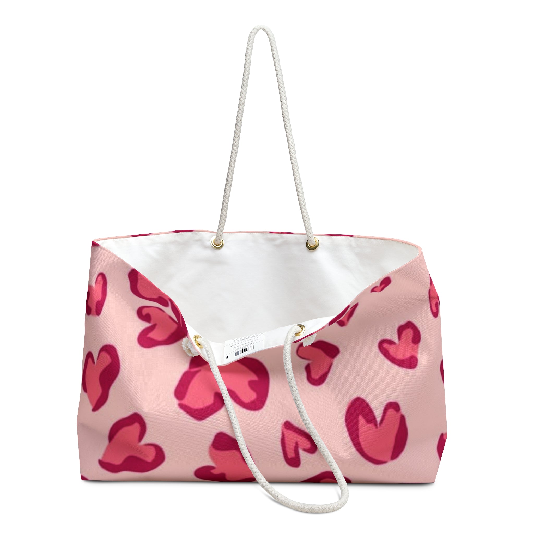 Heart Print Weekender Bag — Pink Valentine Travel Tote