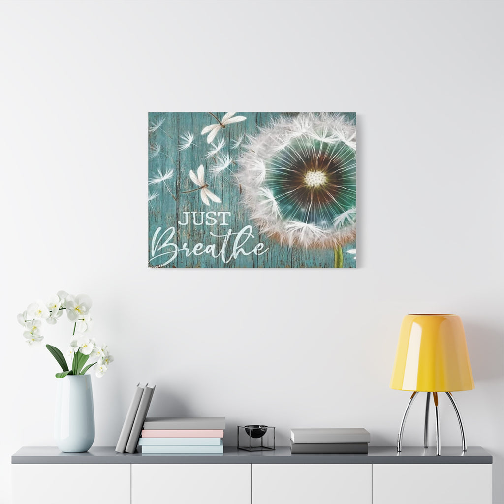 Canvas Wall Art — "Just Breathe" Dandelion Rustic Teal