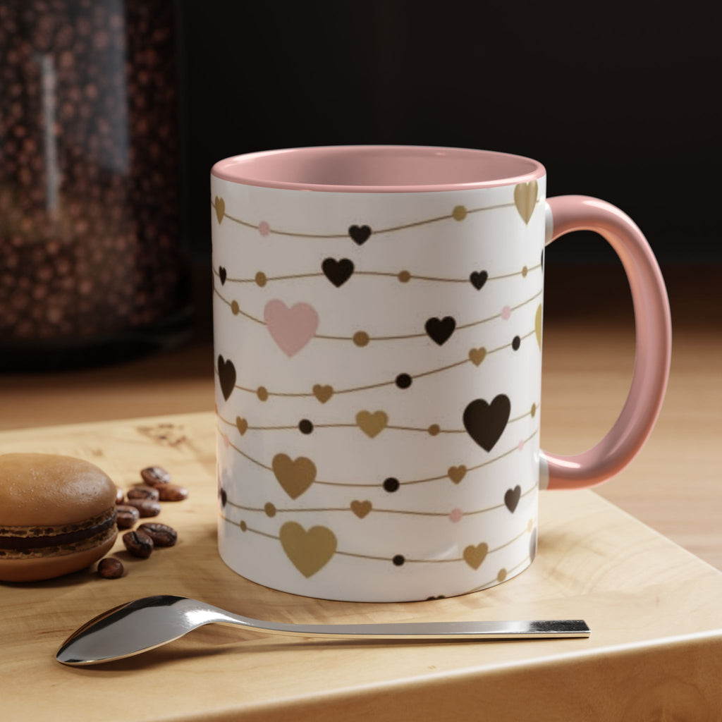 Heart Garland Accent Coffee Mug — Pink & Gold Valentine Ceramic