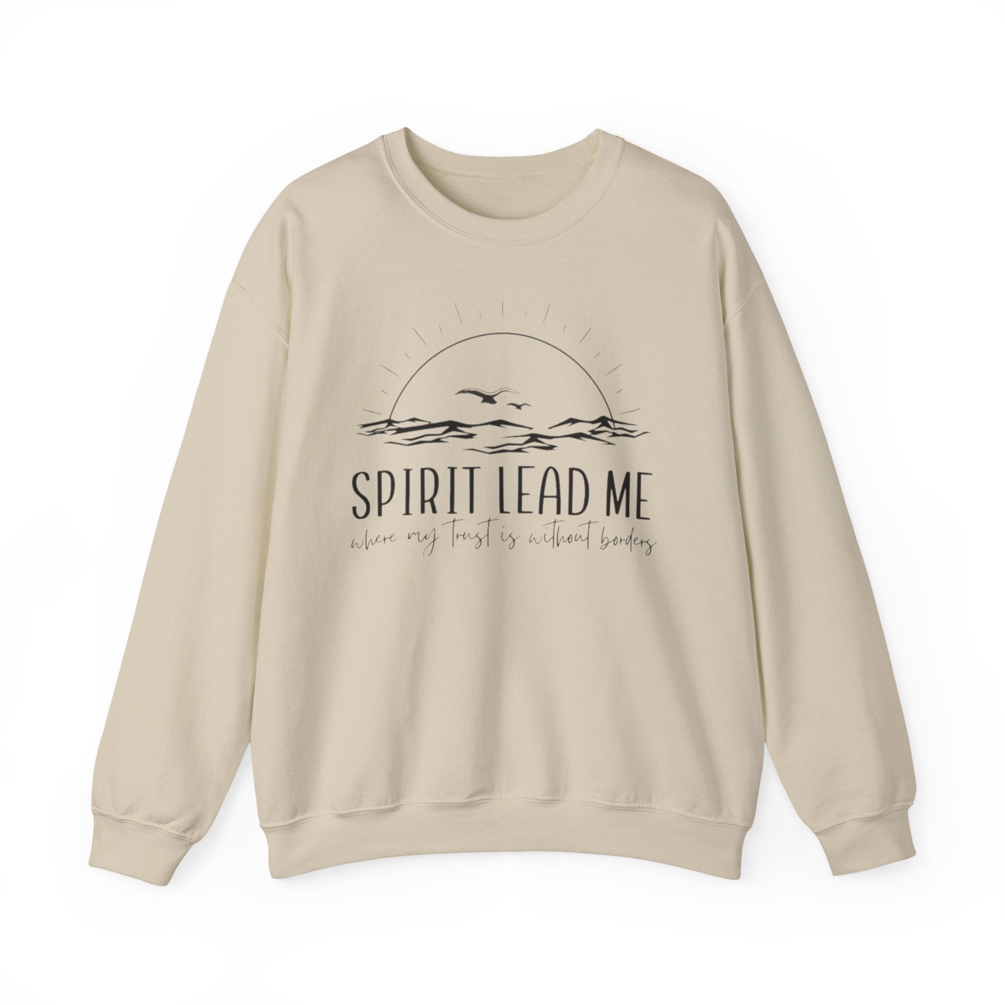 Spirit Lead Me Crewneck Sweatshirt — Minimal Sunrise Mountain Christian Prayer Pullover