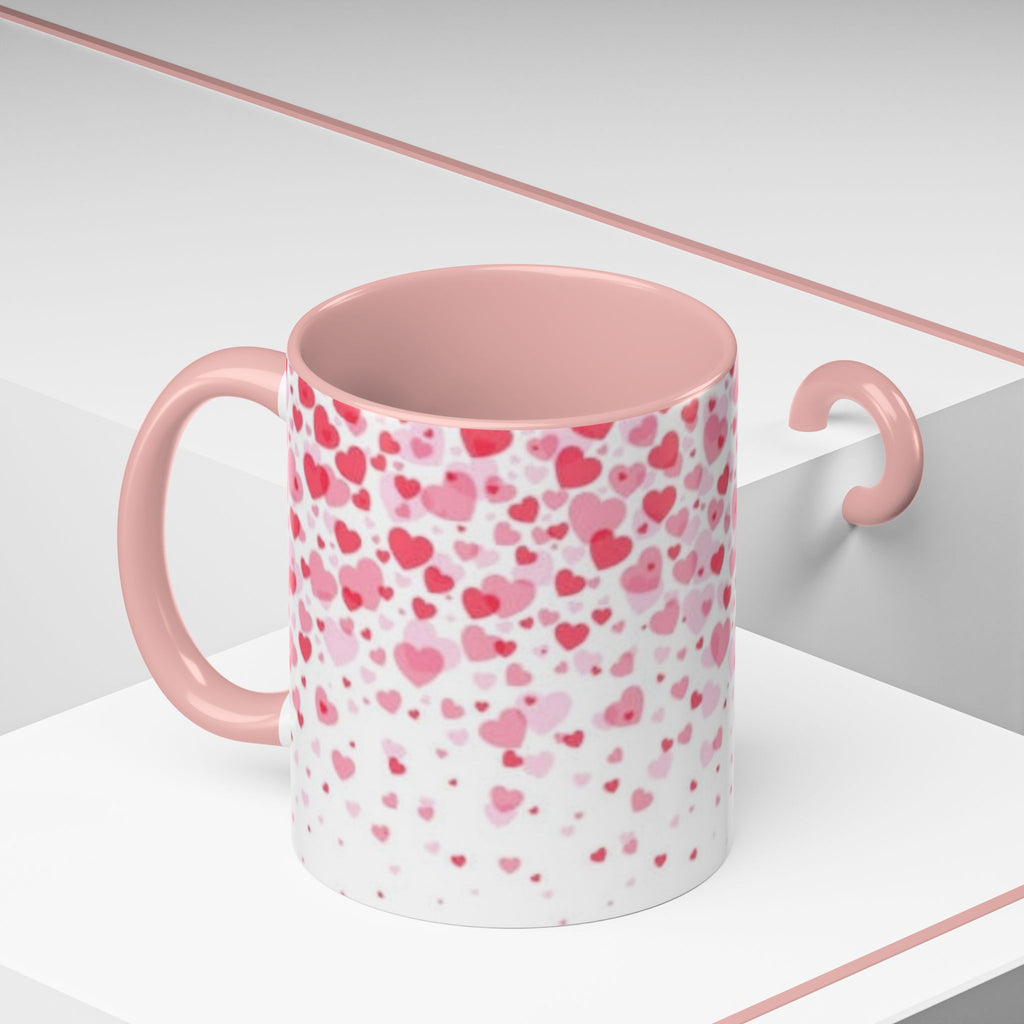 Heart Confetti Accent Coffee Mug — Pink Valentine’s Day Gift (11/15oz)