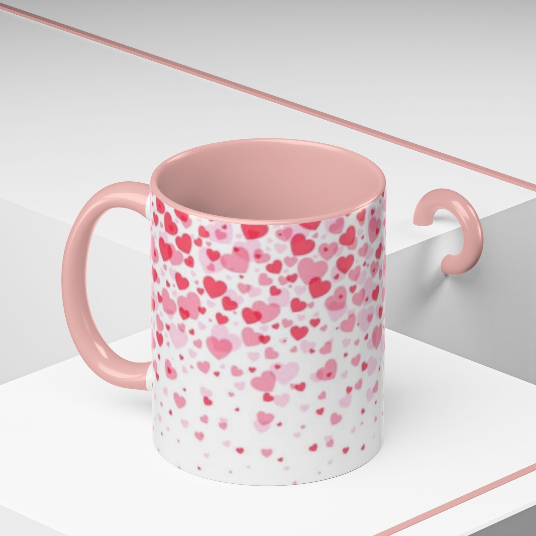 Heart Confetti Accent Coffee Mug — Pink Valentine’s Day Gift (11/15oz)