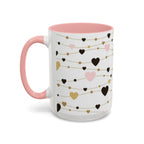 Heart Garland Accent Coffee Mug — Pink & Gold Valentine Ceramic