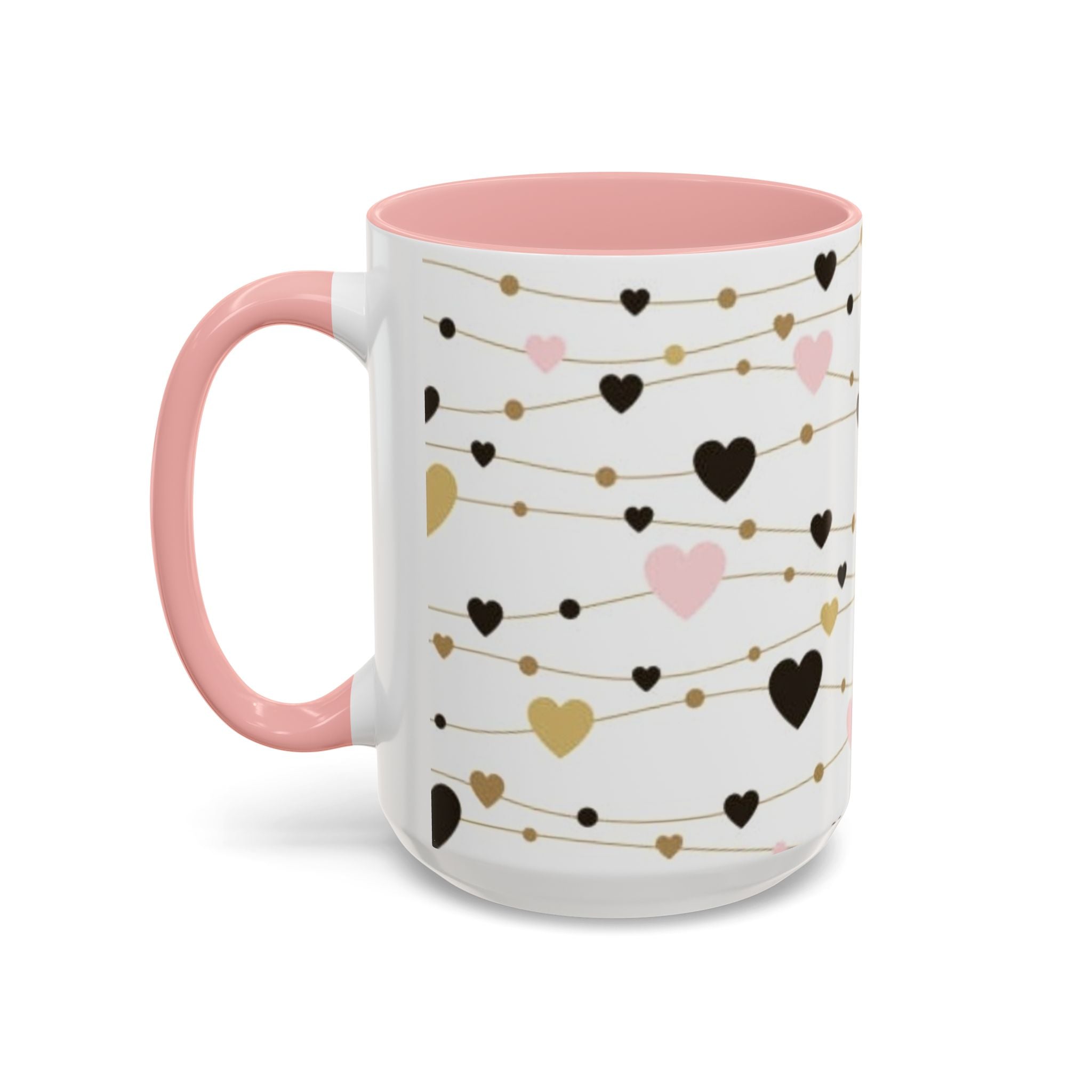 Heart Garland Accent Coffee Mug — Pink & Gold Valentine Ceramic