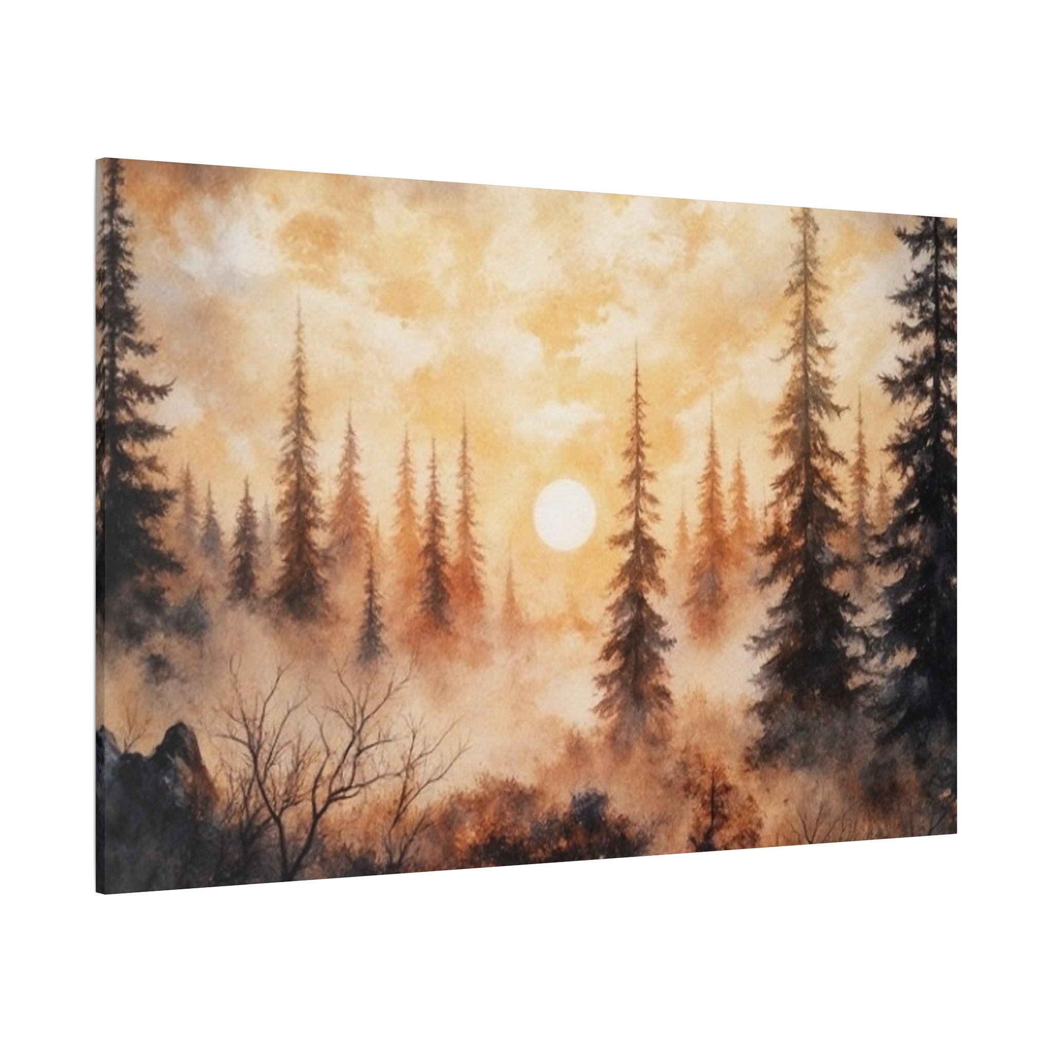 Canvas Wall Art - Misty Pine Forest Sunrise Matte Stretched Canvas