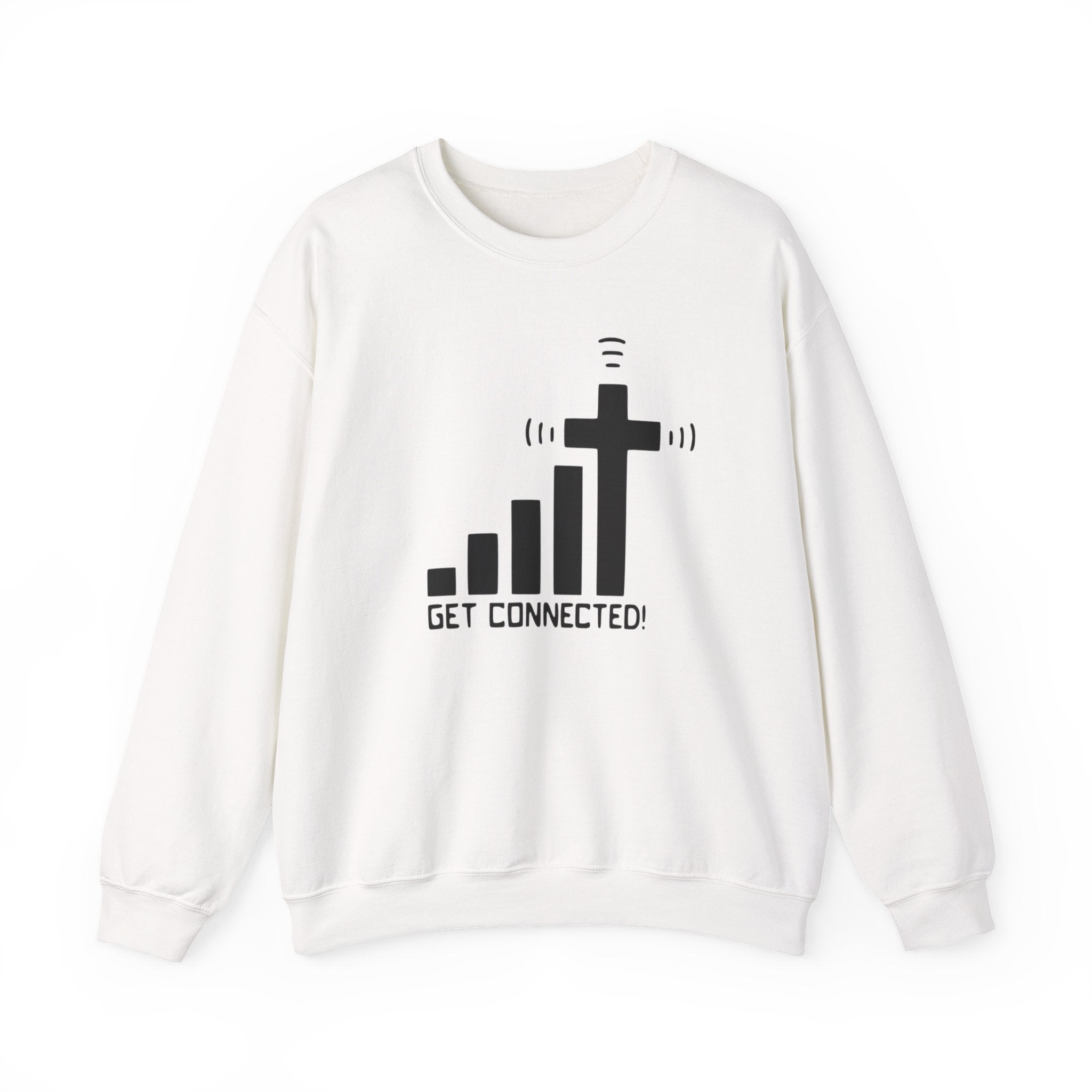 Crewneck Sweatshirt — "Get Connected" Cross Signal Christian Faith Pullover