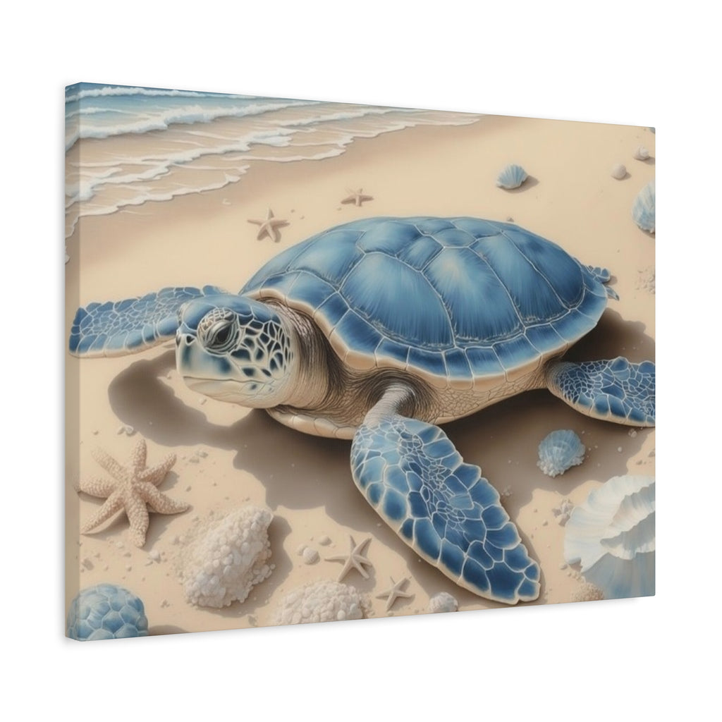 Blue Sea Turtle Canvas Art — Coastal Beach Wall Decor