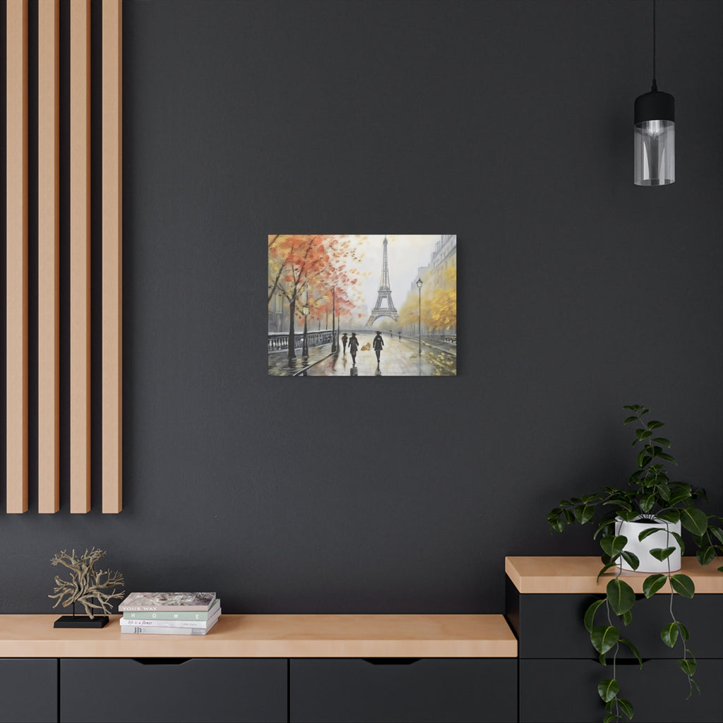 Paris Eiffel Tower Autumn Street Matte Canvas Wall Art, Stretched 1.25"