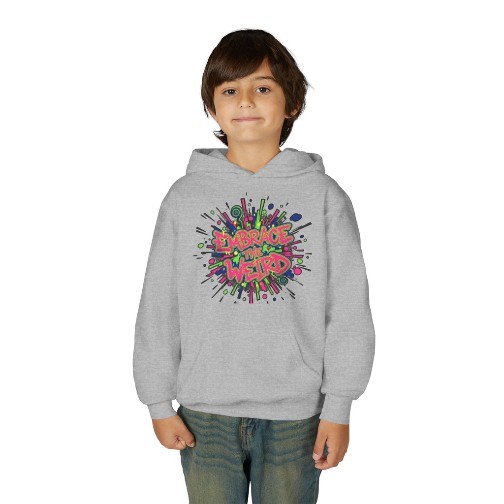 Youth Hoodie — "Embrace the Weird" Colorful Graffiti Graphic