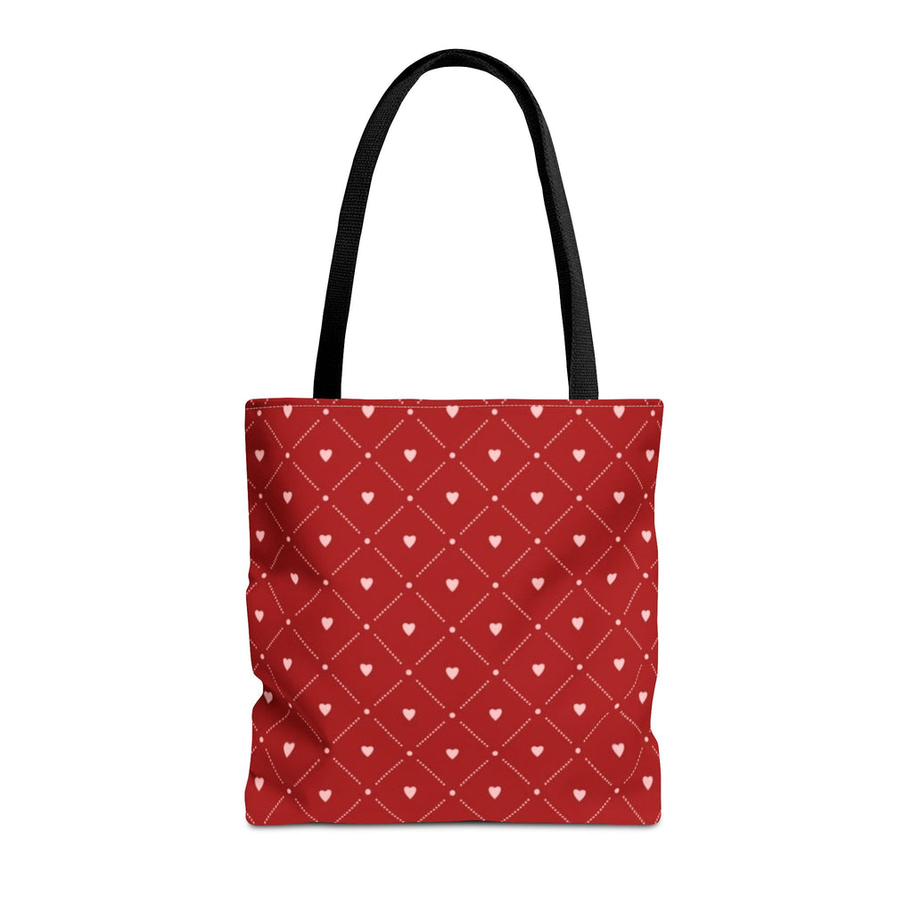 Valentine Red Diamond Heart Tote Bag — All-Over Print Canvas Shopper