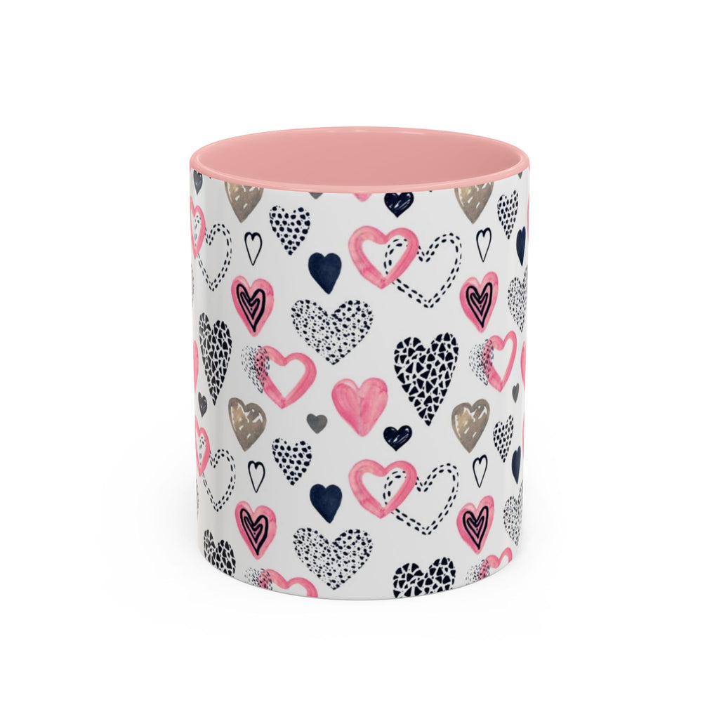 Heart Pattern Accent Coffee Mug — Pink & Navy Love Design (11/15 oz)