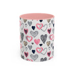 Heart Pattern Accent Coffee Mug — Pink & Navy Love Design (11/15 oz)