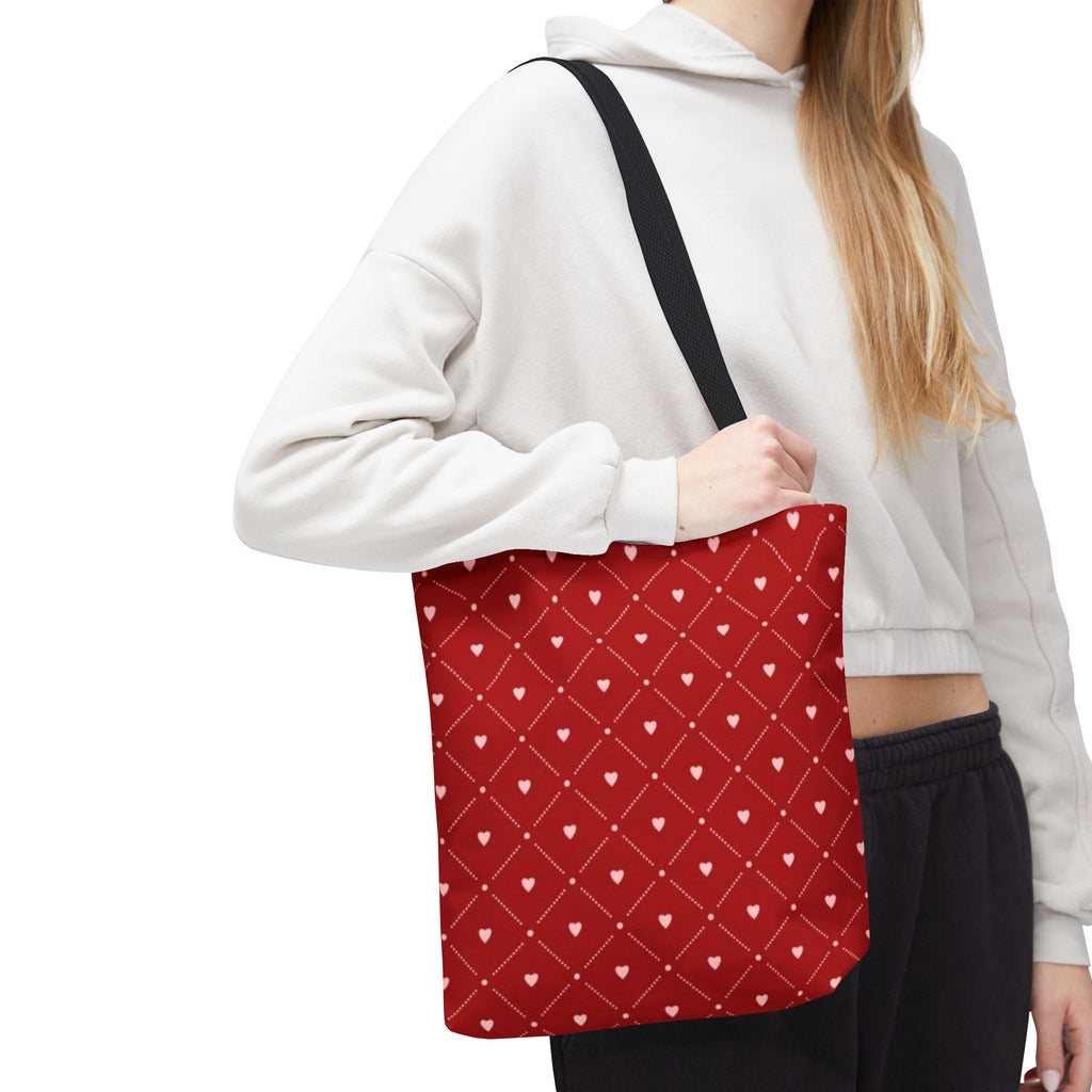 Valentine Red Diamond Heart Tote Bag — All-Over Print Canvas Shopper
