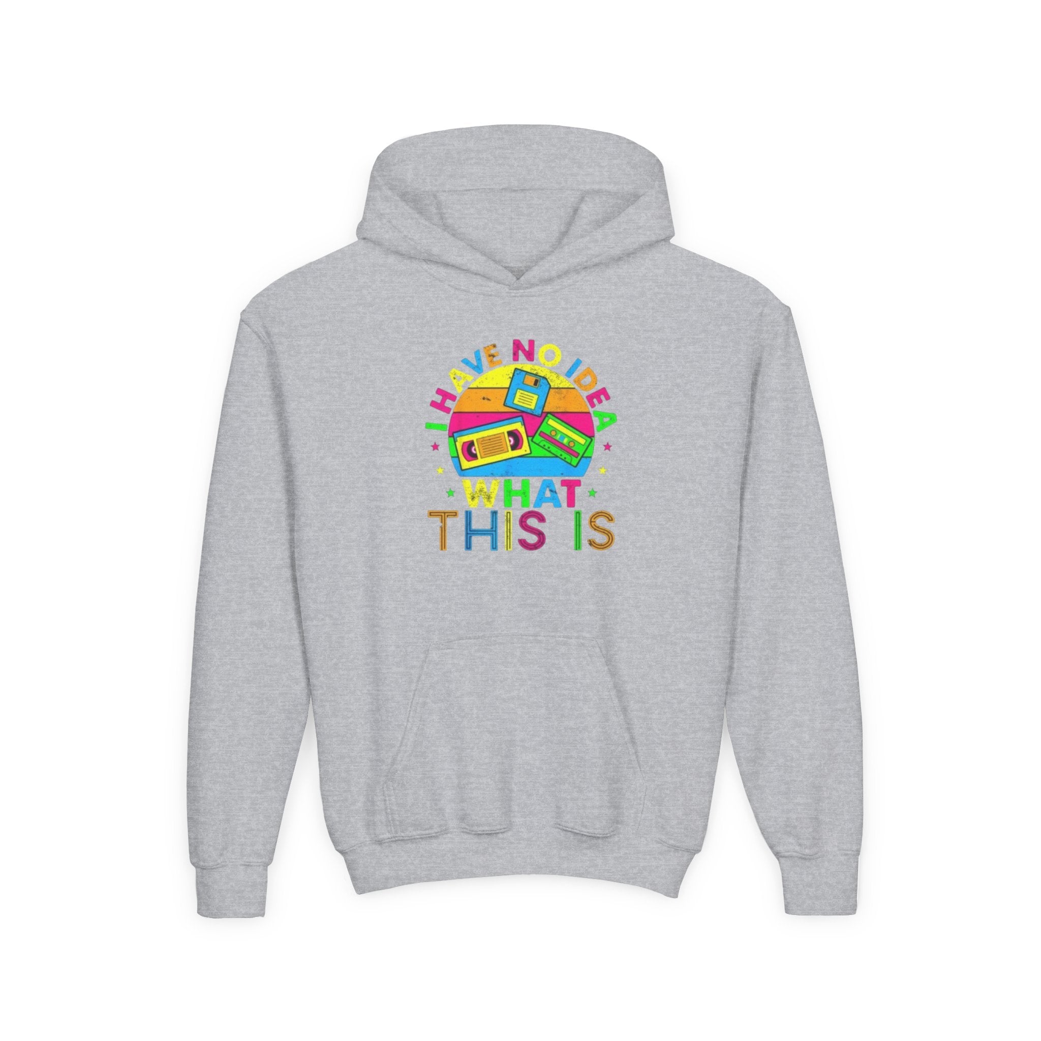 Youth Hoodie — Colorful Retro Cassette 'I Have No Idea What This Is' Graphic