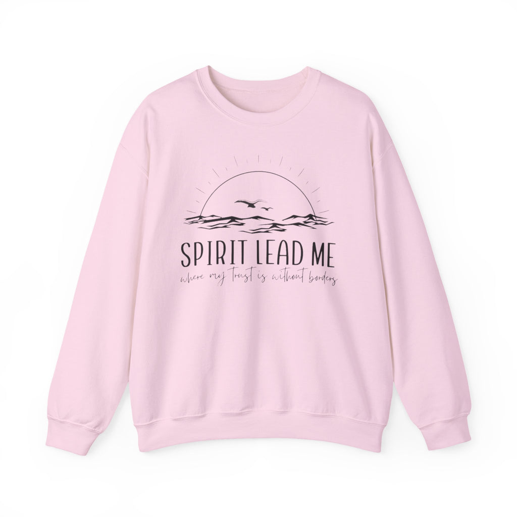 Spirit Lead Me Crewneck Sweatshirt — Minimal Sunrise Mountain Christian Prayer Pullover