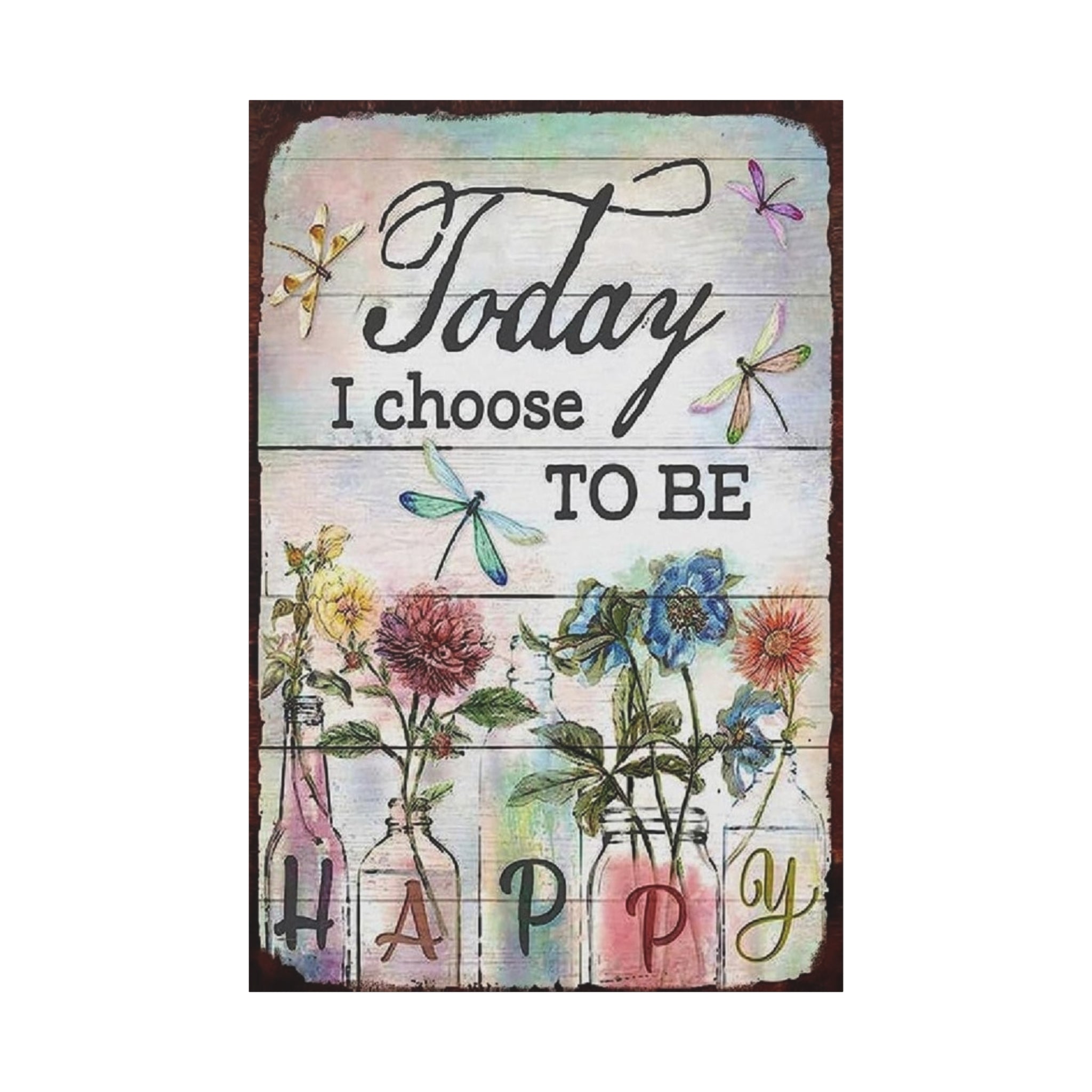 Today I Choose To Be Happy Canvas Wall Art — Floral Dragonfly Inspirational Quote