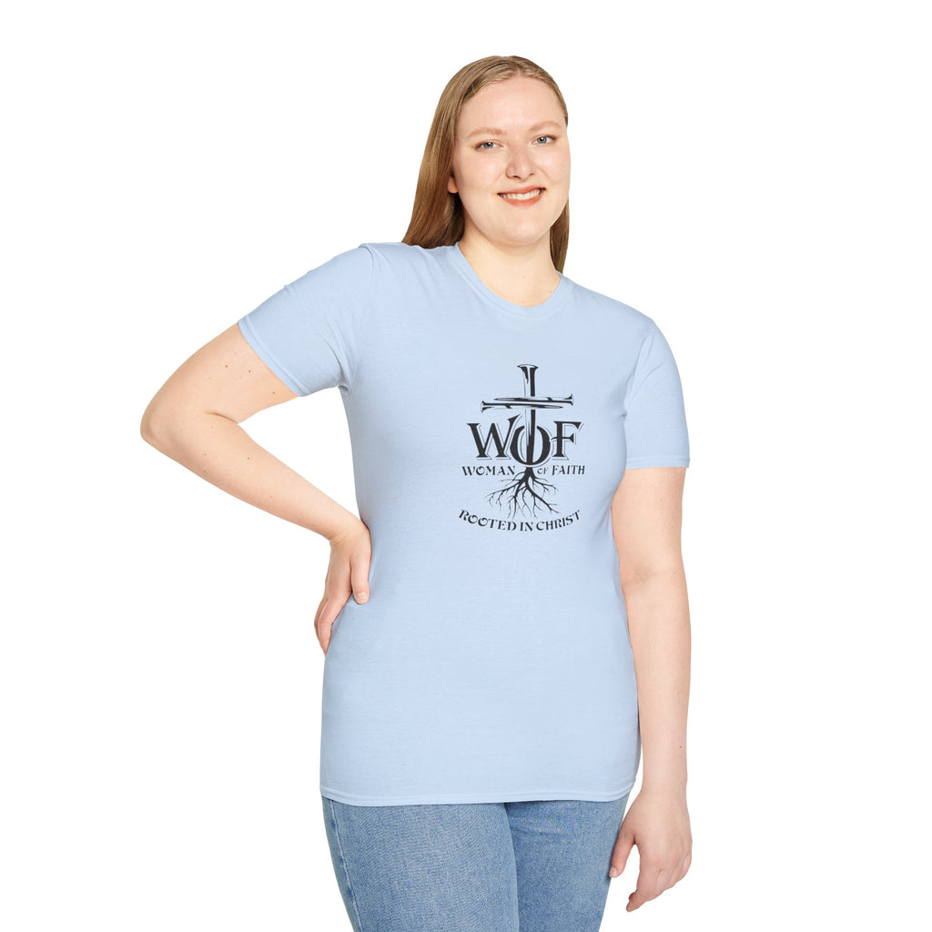 Faith T-Shirt - "WOF Woman of Faith Rooted in Christ" Christian Tee