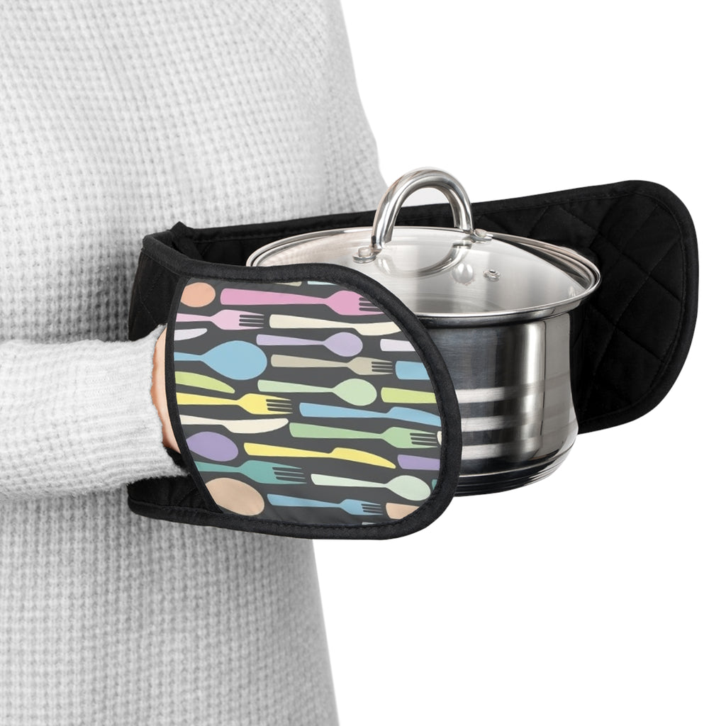 Double Oven Mitts Protector - Pastel Spoon & Fork Kitchen Heat-Resistant Handle Cover