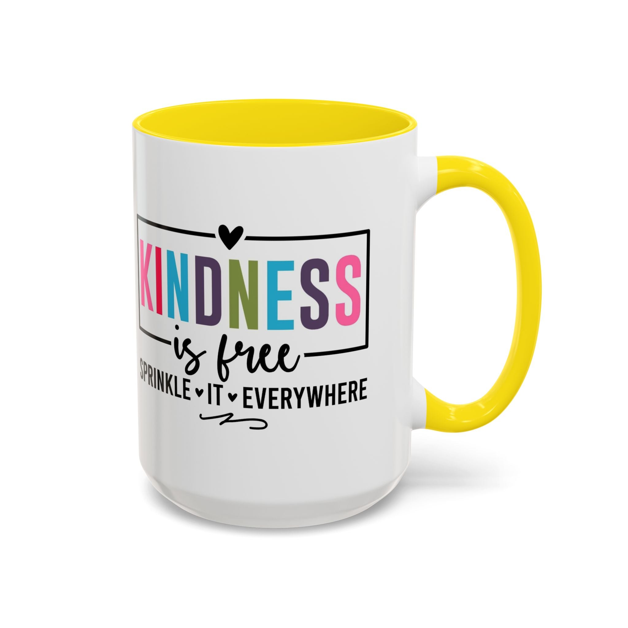 Kindness Is Free Accent Coffee Mug — Inspirational Pink Interior 11/15oz