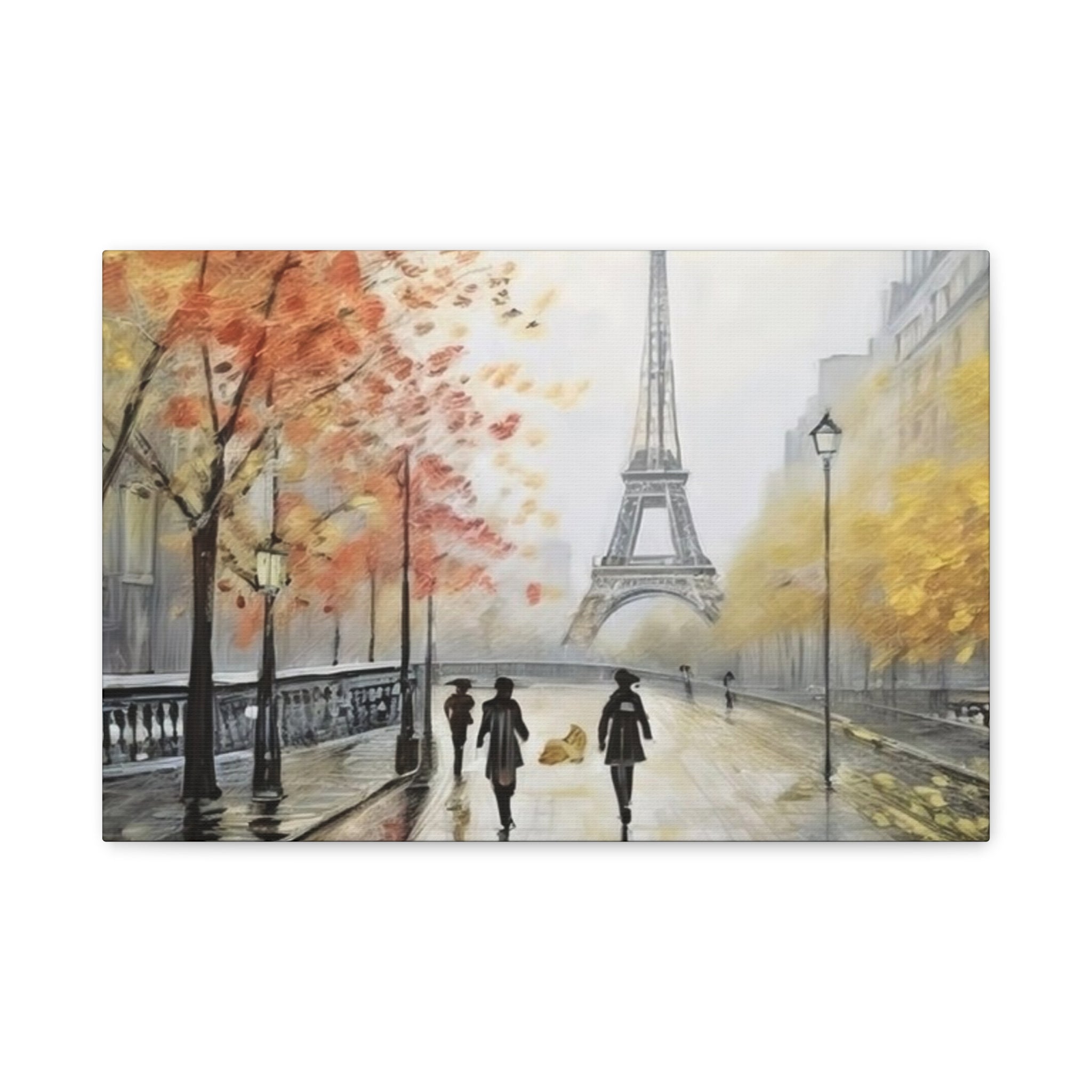 Paris Eiffel Tower Autumn Street Matte Canvas Wall Art, Stretched 1.25"