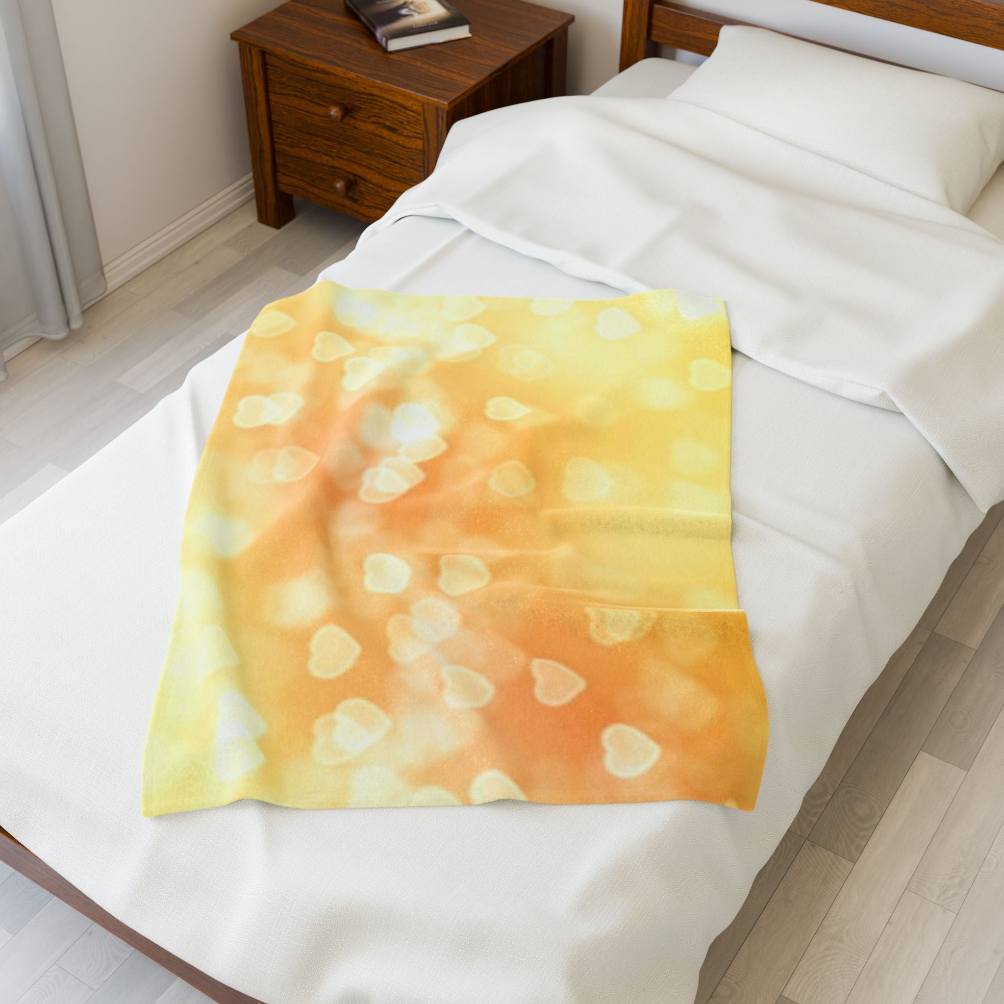 Golden Heart Bokeh Velveteen Plush Blanket — Cozy Soft Throw for Valentine’s & Home