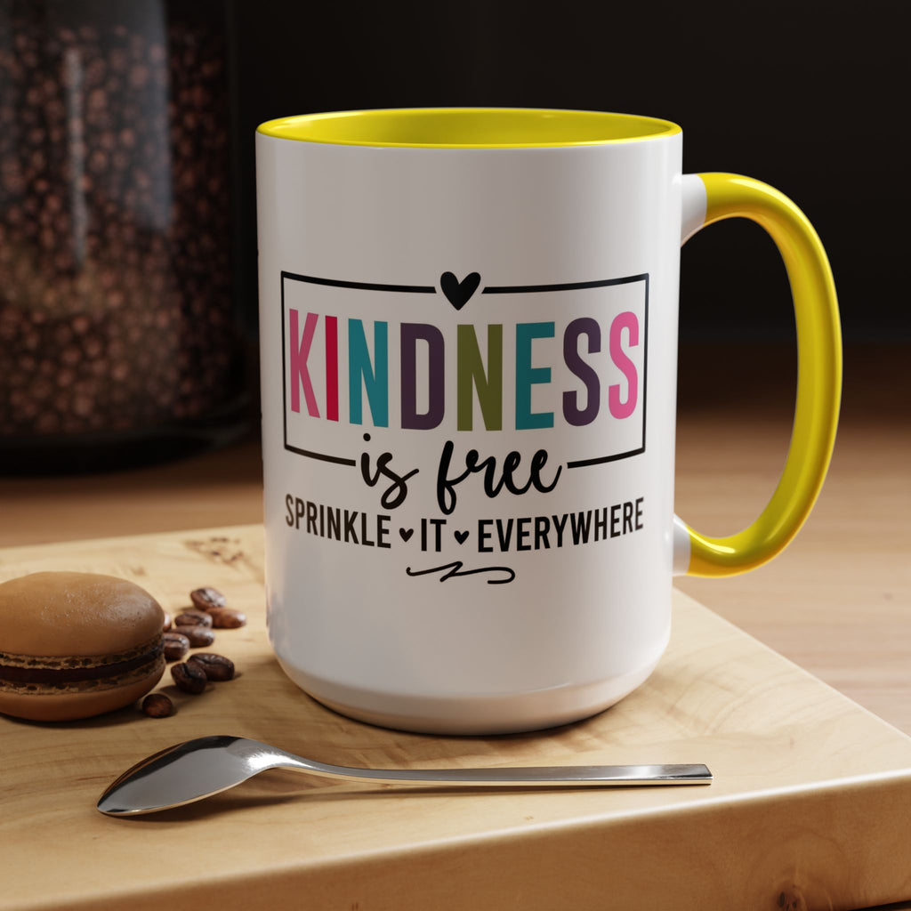 Kindness Is Free Accent Coffee Mug — Inspirational Pink Interior 11/15oz