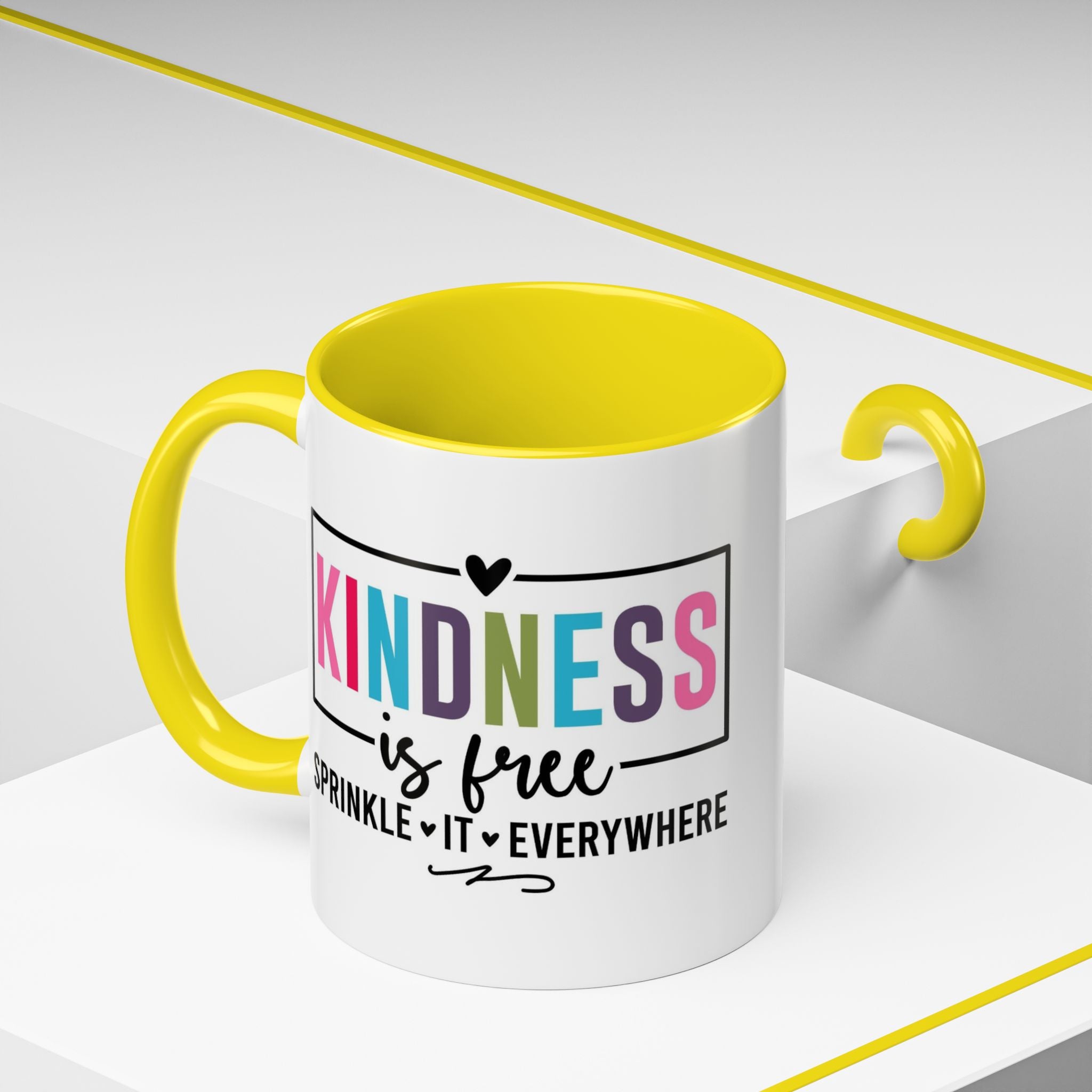 Kindness Is Free Accent Coffee Mug — Inspirational Pink Interior 11/15oz