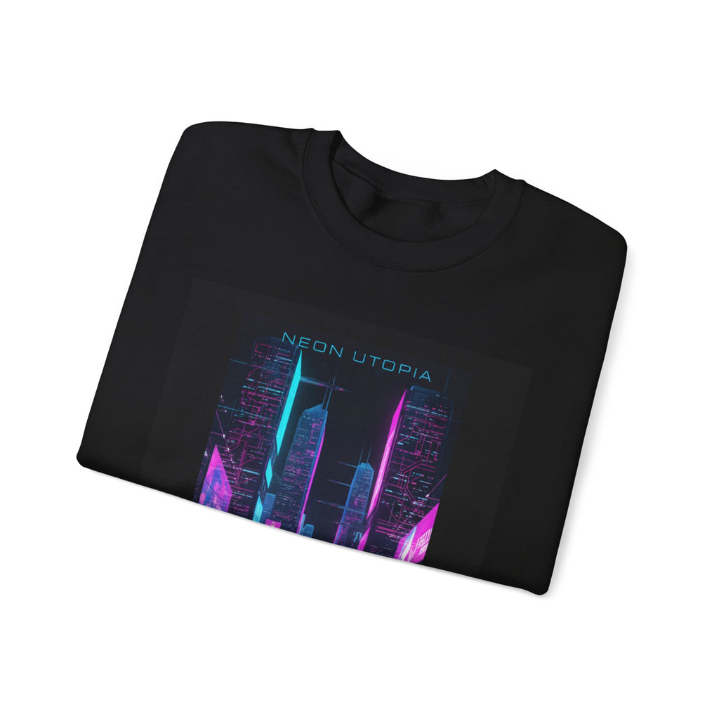 Neon Cyberpunk Skyline Sweatshirt | synthwave skyline, futurist city art