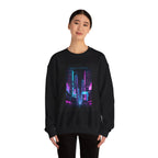 Neon Cyberpunk Skyline Sweatshirt | synthwave skyline, futurist city art