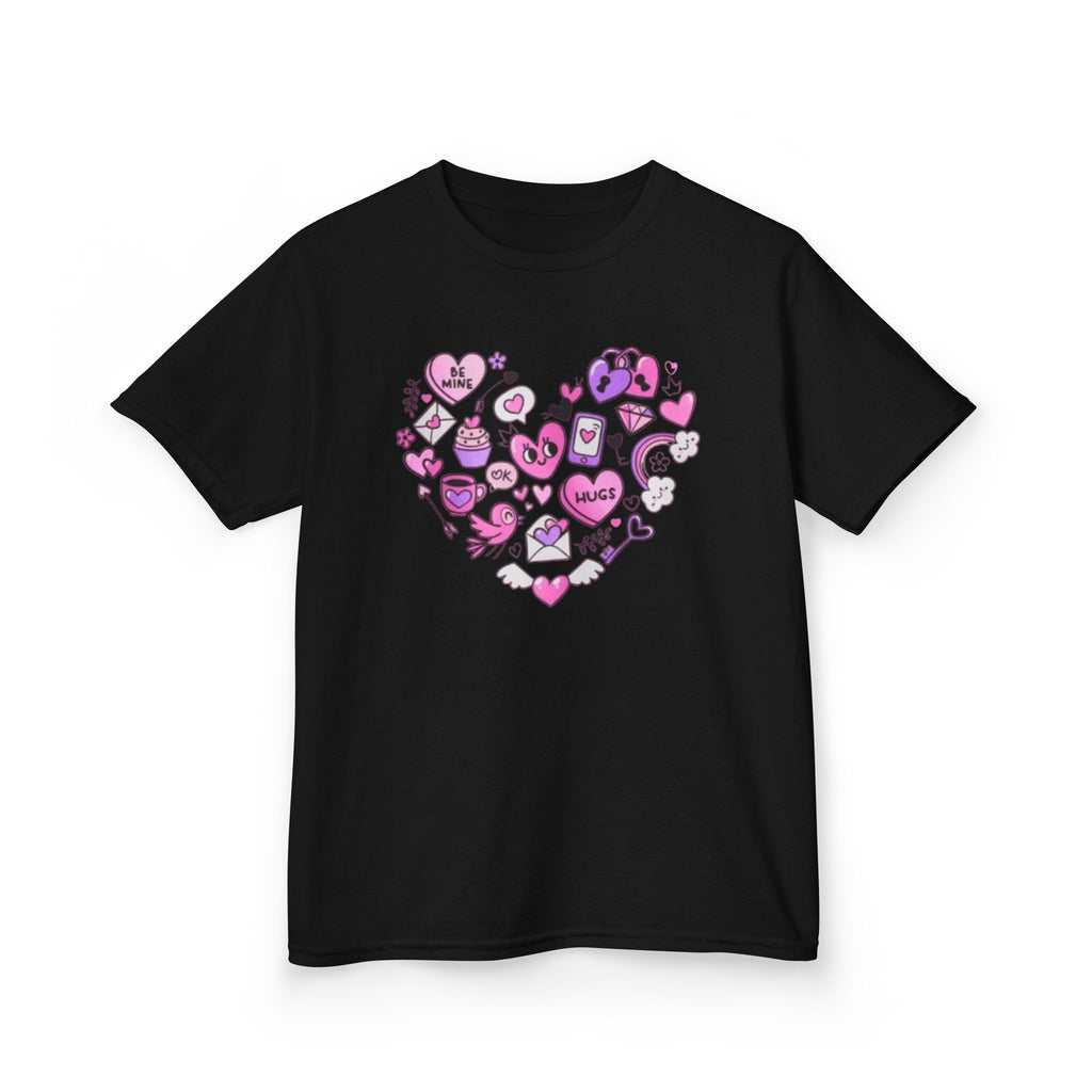 Kids Heart Doodle Tee — Cute Pink Valentine Heart Graphic Shirt
