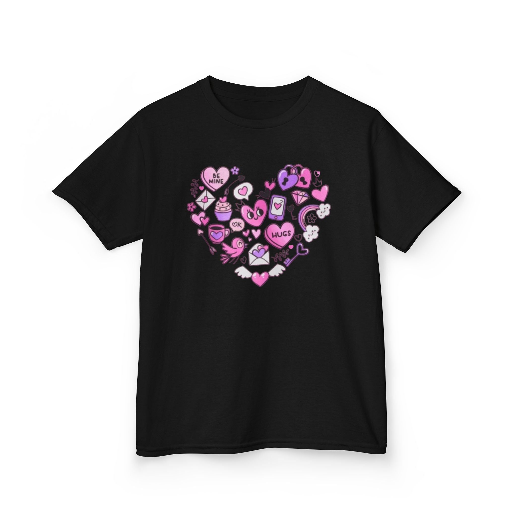 Kids Heart Doodle Tee — Cute Pink Valentine Heart Graphic Shirt