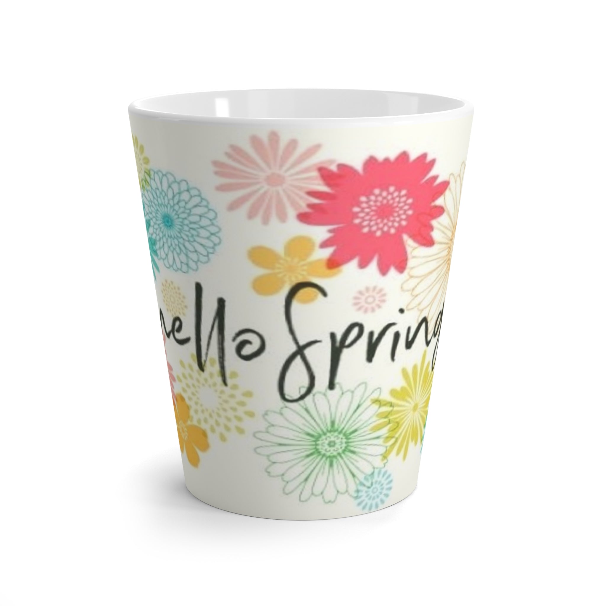 Hello Spring Latte Mug — Floral Pastel Coffee Cup, Garden-Inspired Gift