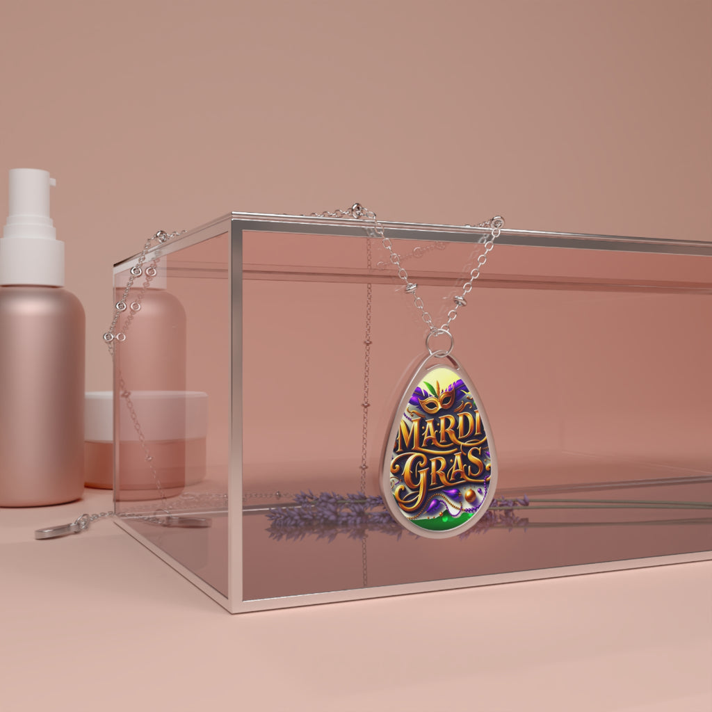 Mardi Gras Oval Necklace — Beaded Mask Pendant