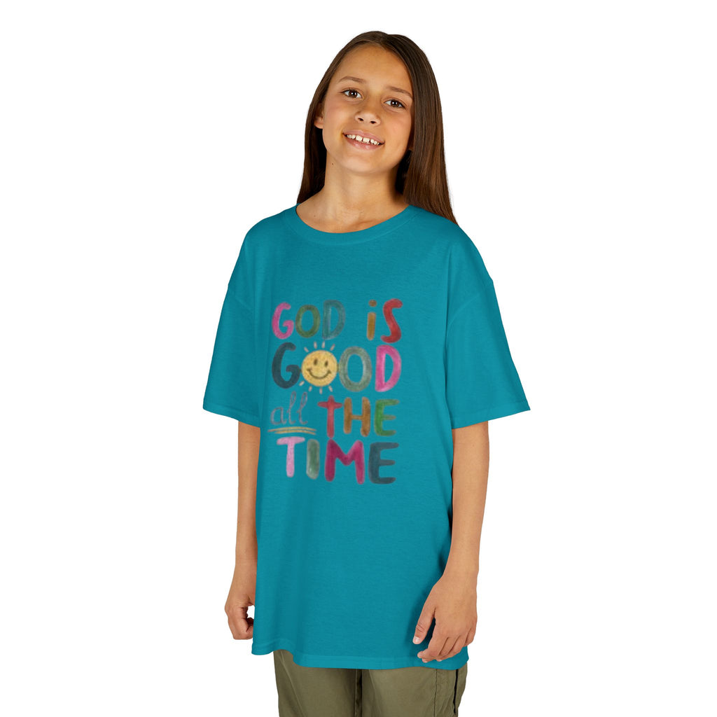 Kids Tee — "God Is Good All The Time" Colorful Faith Graphic