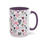 Heart Pattern Accent Coffee Mug — Pink & Navy Love Design (11/15 oz)