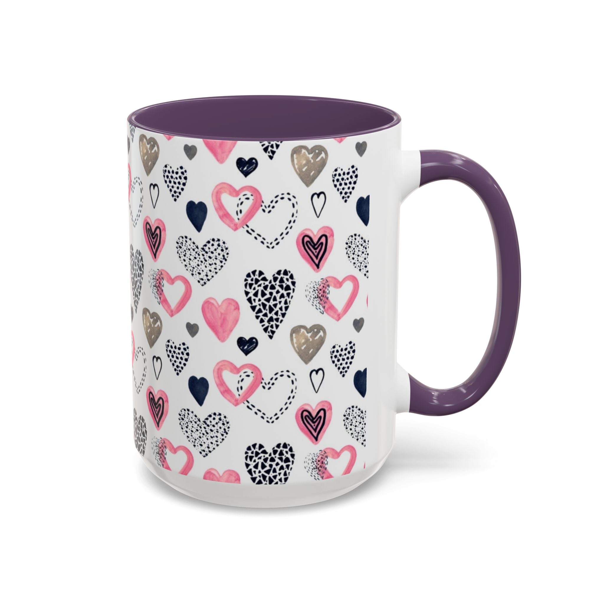 Heart Pattern Accent Coffee Mug — Pink & Navy Love Design (11/15 oz)