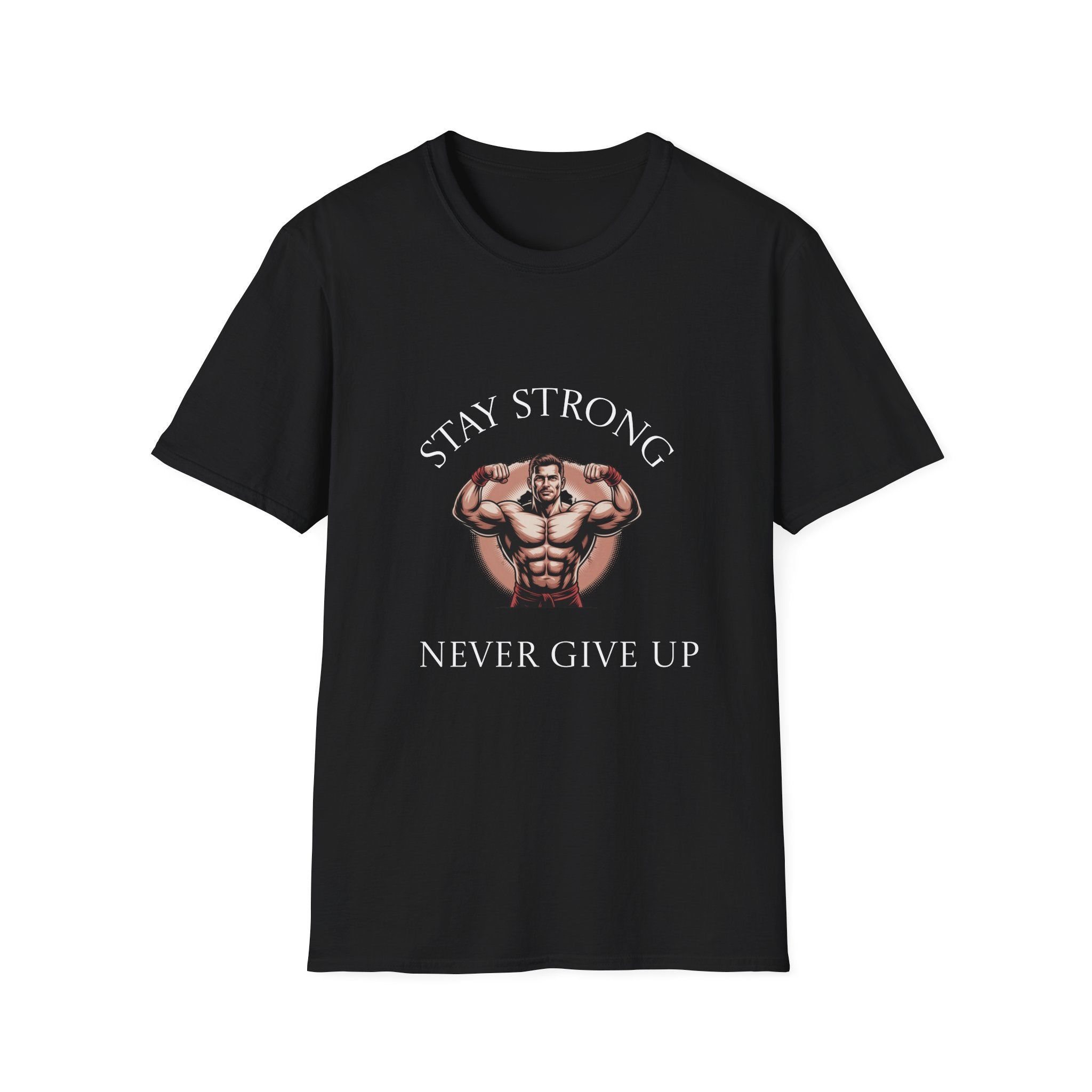 Motivational Gym T-Shirt — "Stay Strong, Never Give Up" Muscle Fitness Tee